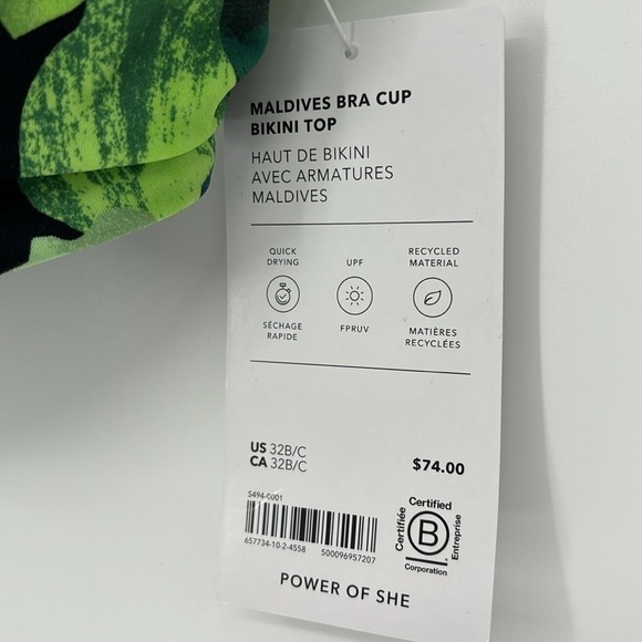 Athleta Maldives Bra Cup Bikini Top in Liana Floral Green 32B / C New with tags! - Picture 5 of 15